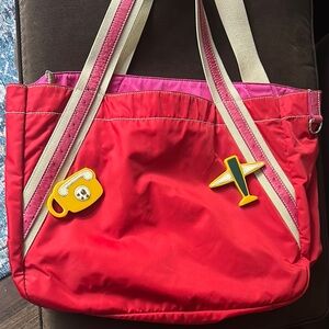 SOLD!!! PRADA RARE VINTAGE Red Tote Bag with Fun Pin AND Dustbag